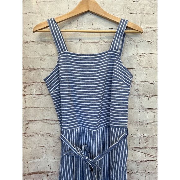 Beach Lunch Lounge Womens XS TALIA Linen Blend Cropped Jumpsuit Blue Stripe NEW - Picture 2 of 4